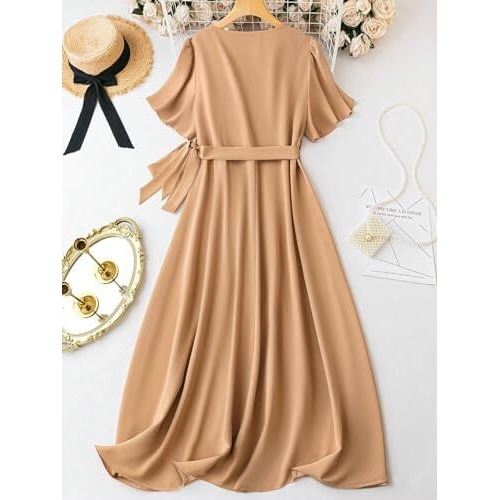 Litzo Women's Lycra A-Line Maxi Dress (L-61-S_Brown