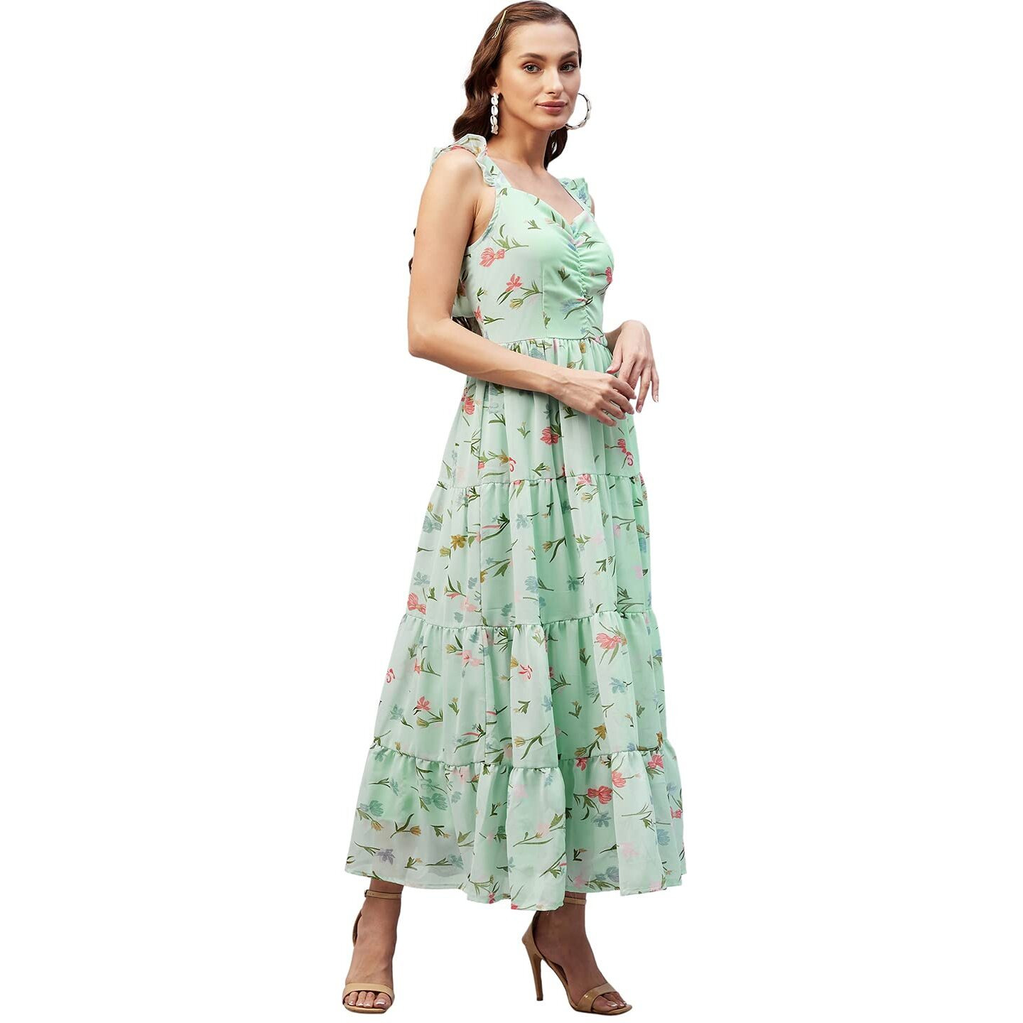 Rare Women Casual Sea Green Colour Maxi Floral Dress
