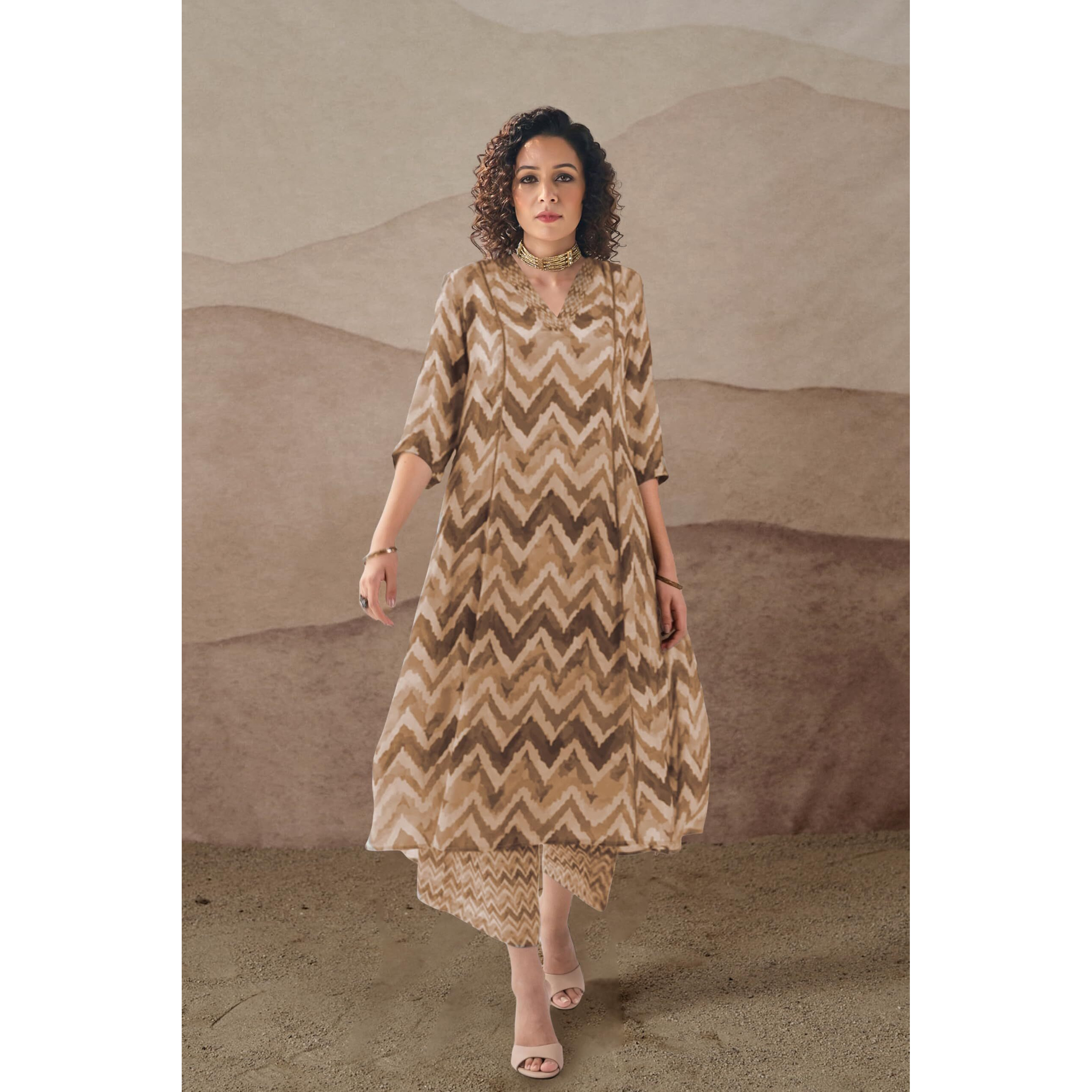 Toochki Salwar Suit Set For Women | Kurta Set For Women | Zig Zag Printed Salwar Suits | Ethnic Wear Salwar Suits | Two Piece Kurta Set | Salwar Kurta Set For Women | A Line Salwar Suit Set