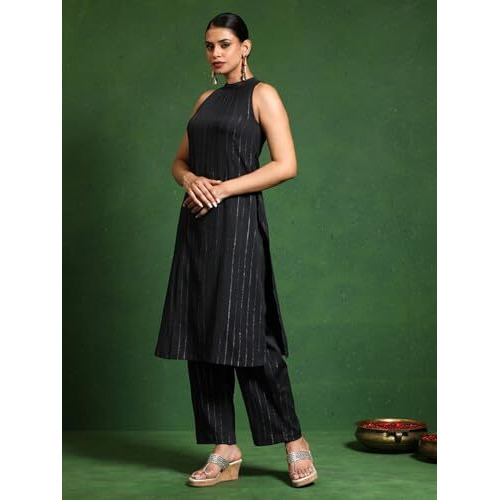 Varanga Women Brown Halter Neck Straight Kurta With Trouser