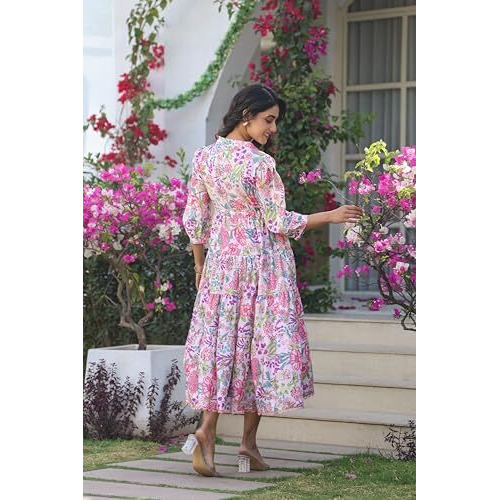 Greciilooks Women's Rayon Casual Knee-Length Western Dress Pink