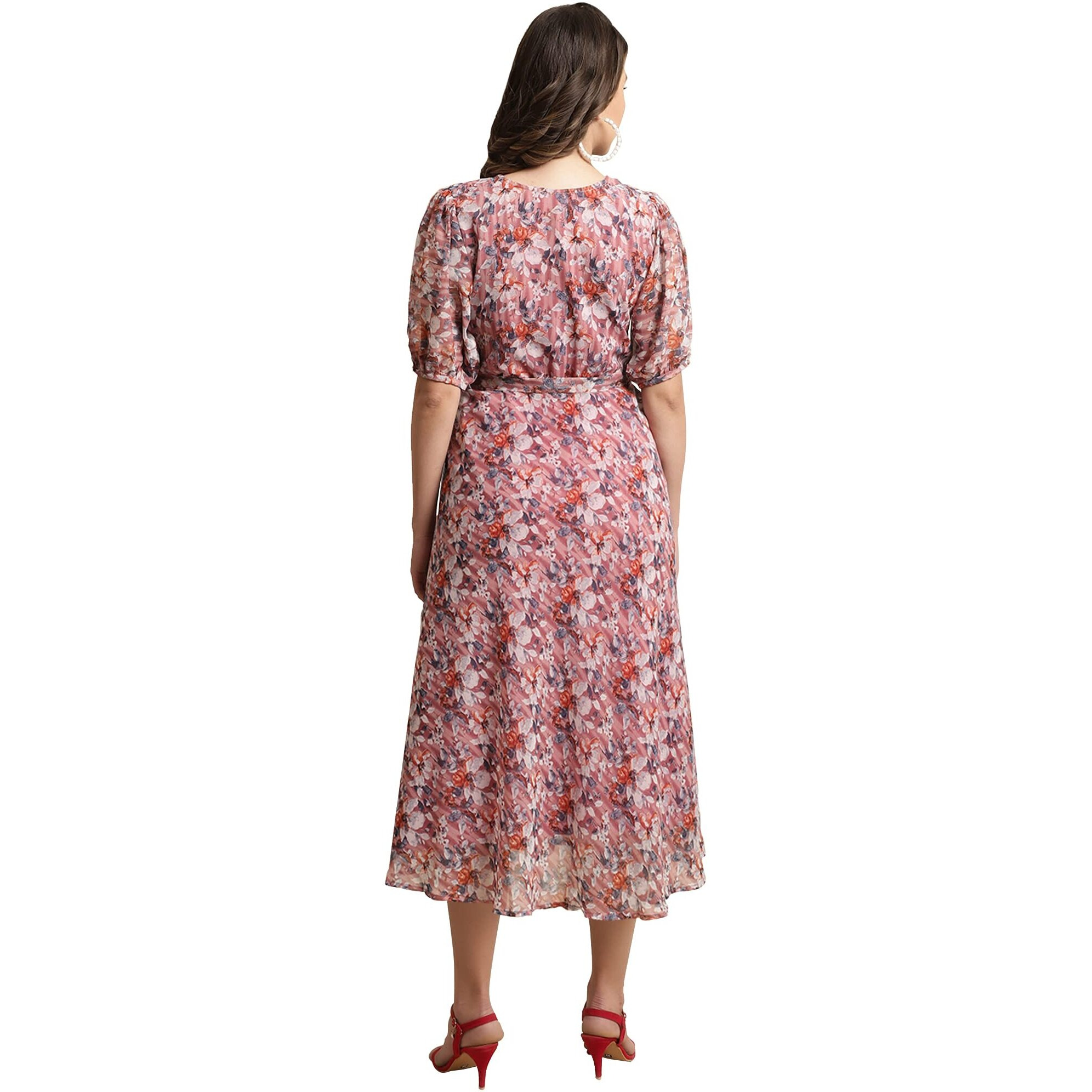 Preneum Women's Maxi Fit & Flare Print Georgette Regular Sleeves Casual |Long Gown For Women (In, Alpha, Xl, Plus, Peach)