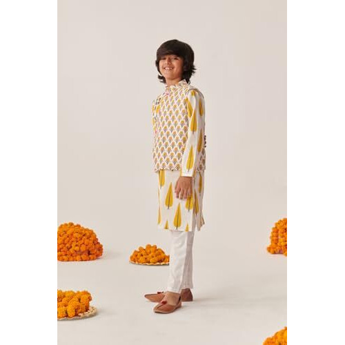 Pspeaches Boys Floral Printed Regular Kurta With Pyjamas (12-13Years)