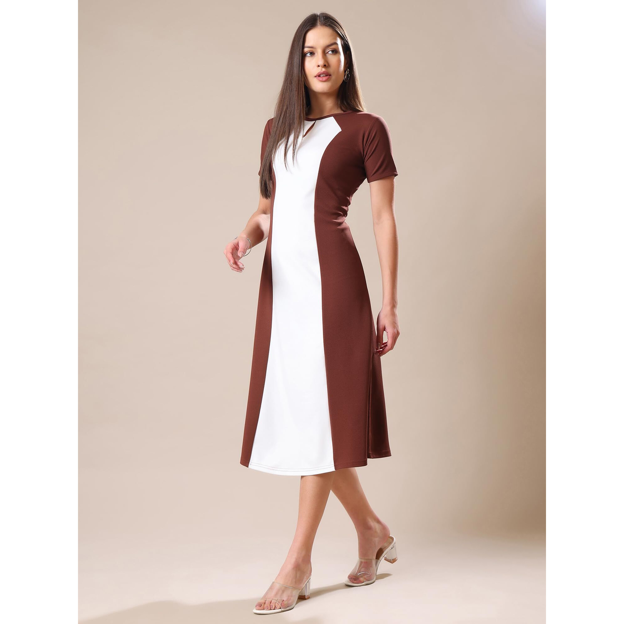 Purvaja Womens A-Line Midi Dress (Bely-179_Brown_Medium)