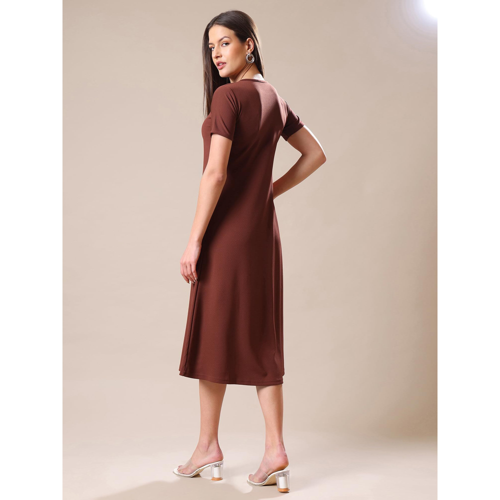 Purvaja Womens A-Line Midi Dress (Bely-179_Brown_Medium)