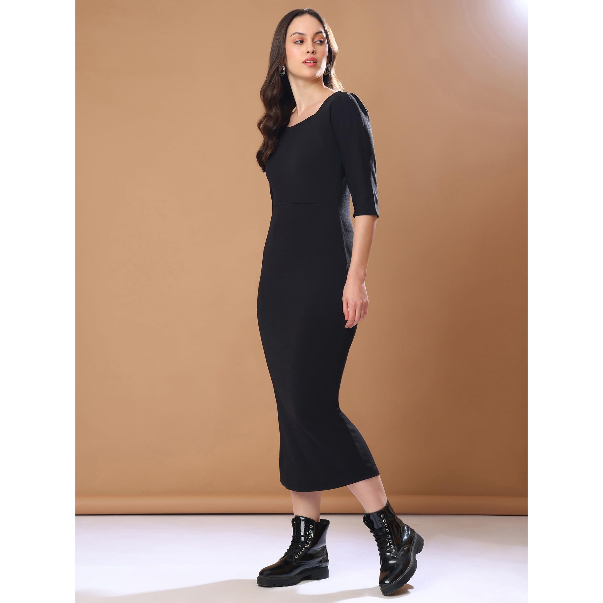 Purvaja Womens Bodycon Midi Dress (Bely-133-140) (In, Alpha, 2Xl, Black)
