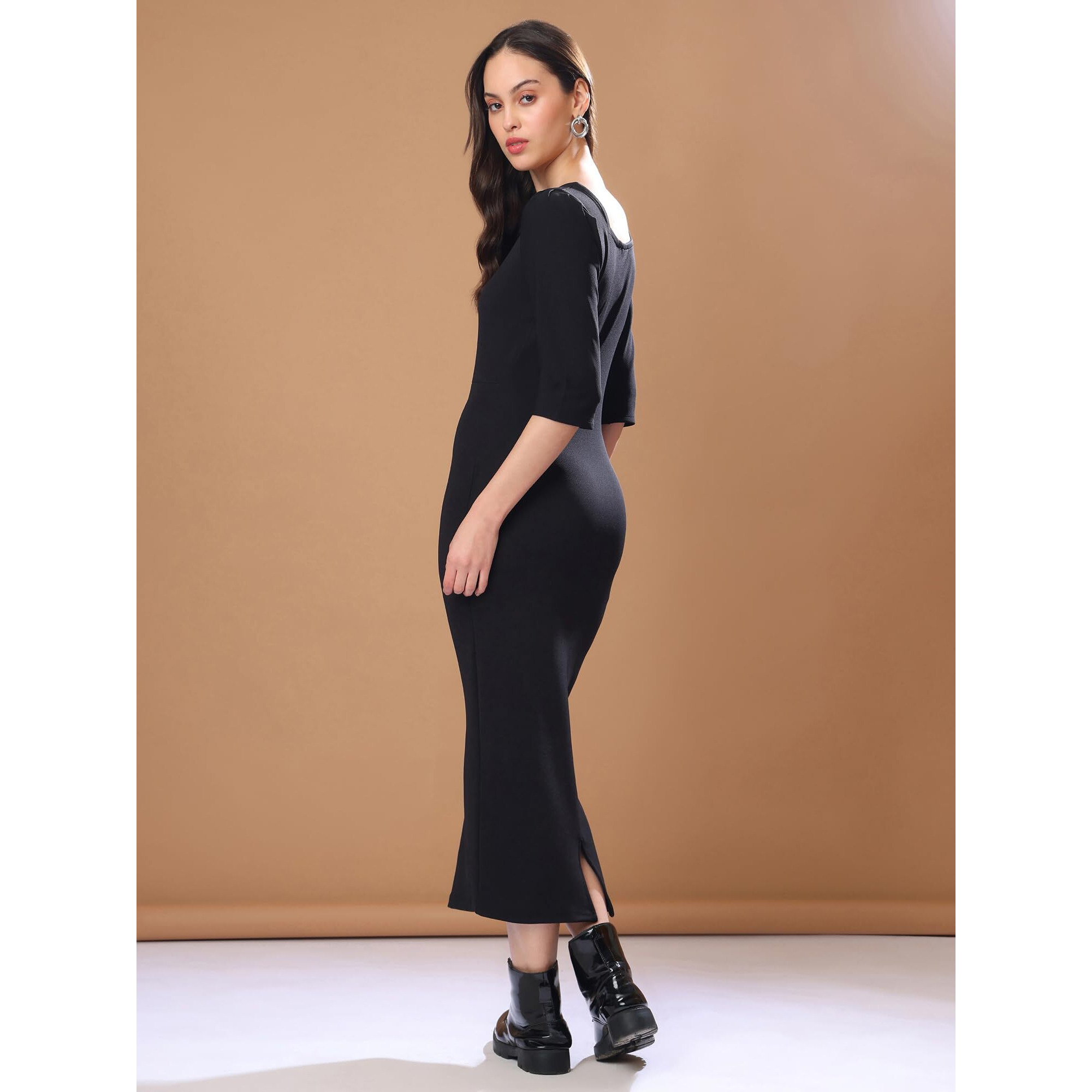 Purvaja Womens Bodycon Midi Dress (Bely-133-140) (In, Alpha, 2Xl, Black)