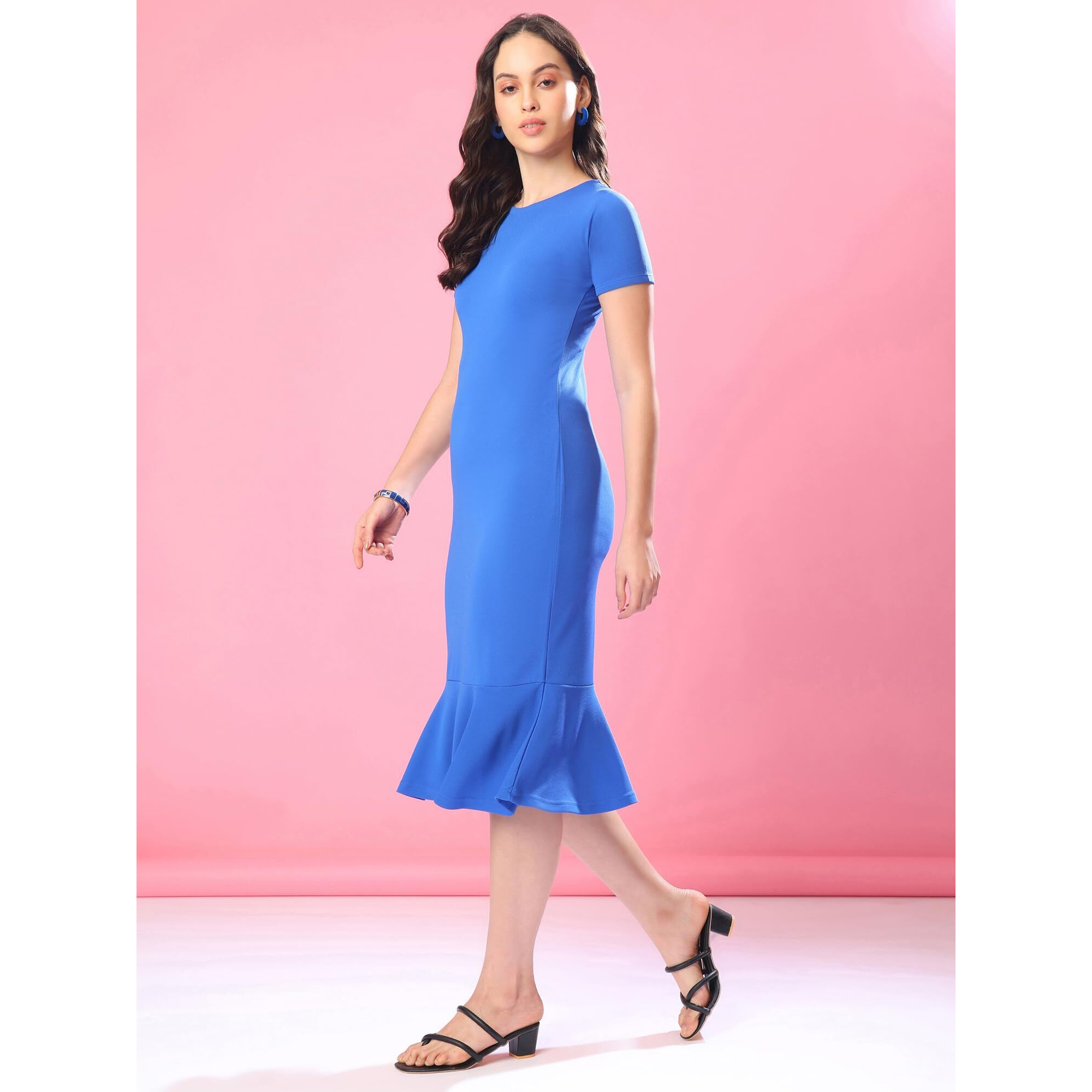 Purvaja Womens Bodycon Knee Length Dress (Bely-110_Blue_Large)