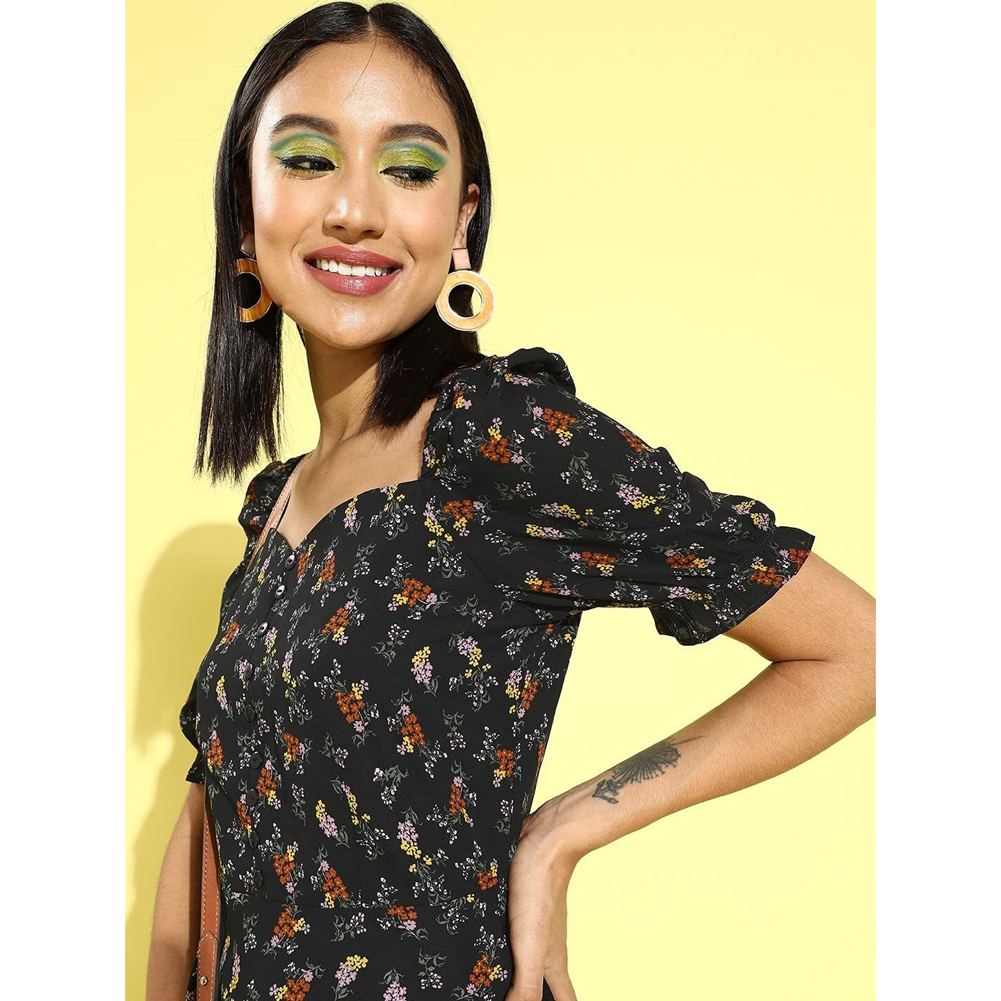 Rare Women's Georgette Fit And Flare Knee-Length Dress (Ep6247_Black_S)