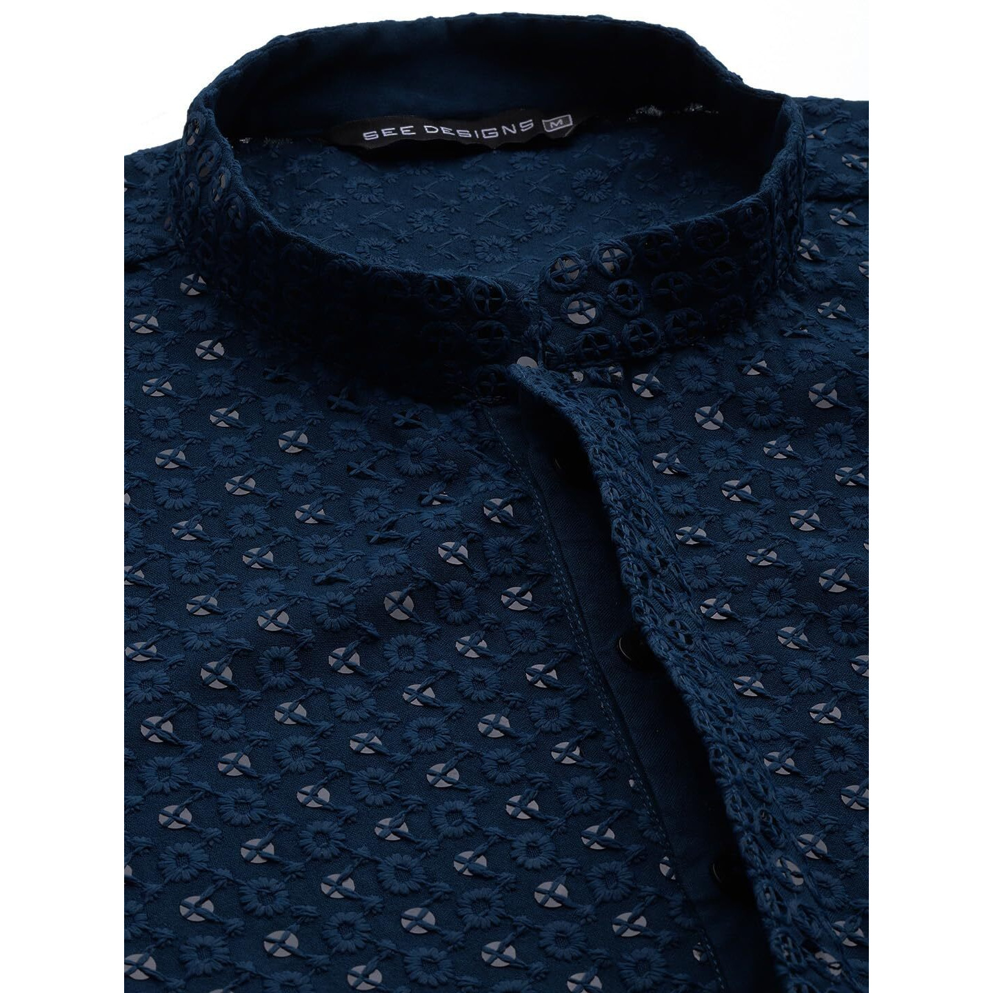 See Designs Men Teal Blue Floral Embroidered Sequined Rayon Kurta - Sd2Ekt_1296Xs