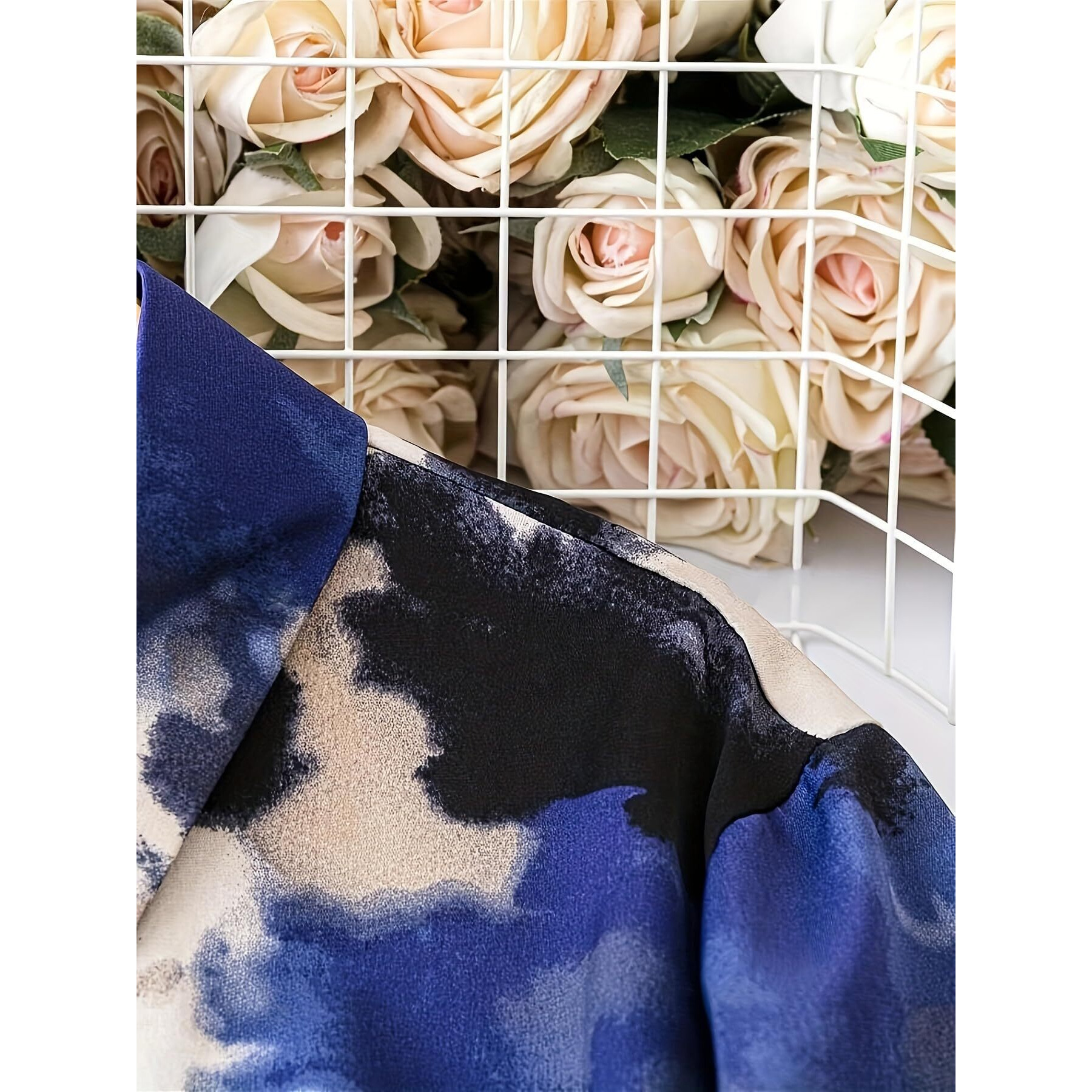 Shasmi Women's & Girl's Blue And Black Tie Dye Print Button Front Shirt Dress, Elegant Long Sleeve Dress For Spring & Fall, Womens Clothing Versatile For All Seasons (Shirt 201 Blue Black-Xl)