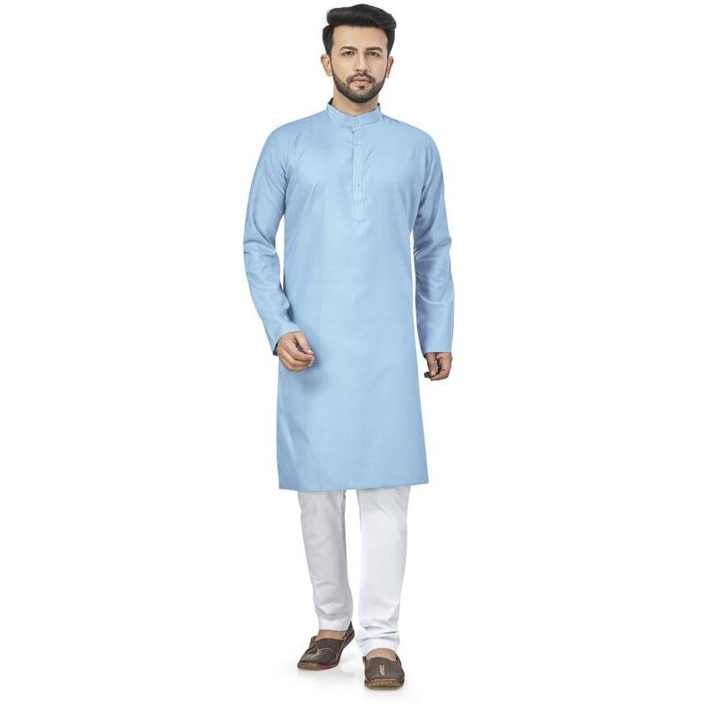 Be Active Men's Traditional Solid Full Sleeves Kurta || Cotton Kurta For Men || Men Kurta For Wedding || Kurta For Men (N-Rfsk0001 30 Kr L) Sky Blue