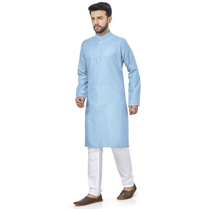 Be Active Men's Traditional Solid Full Sleeves Kurta || Cotton Kurta For Men || Men Kurta For Wedding || Kurta For Men (N-Rfsk0001 30 Kr L) Sky Blue