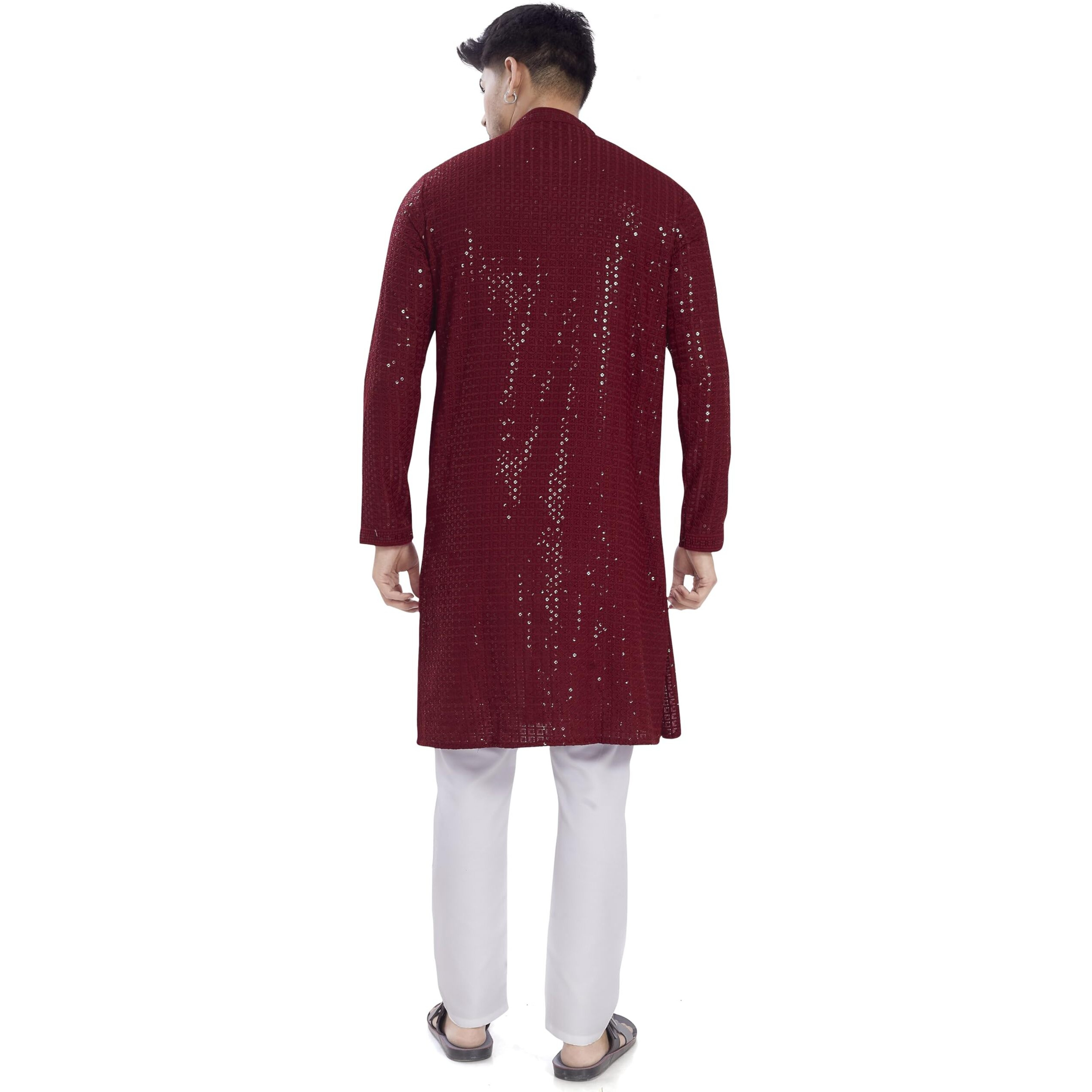 Divisive Men's Sequince Embroidered Cotton Blend Only Slim Fit Kurta (Dkrt1142_L_Maroon)