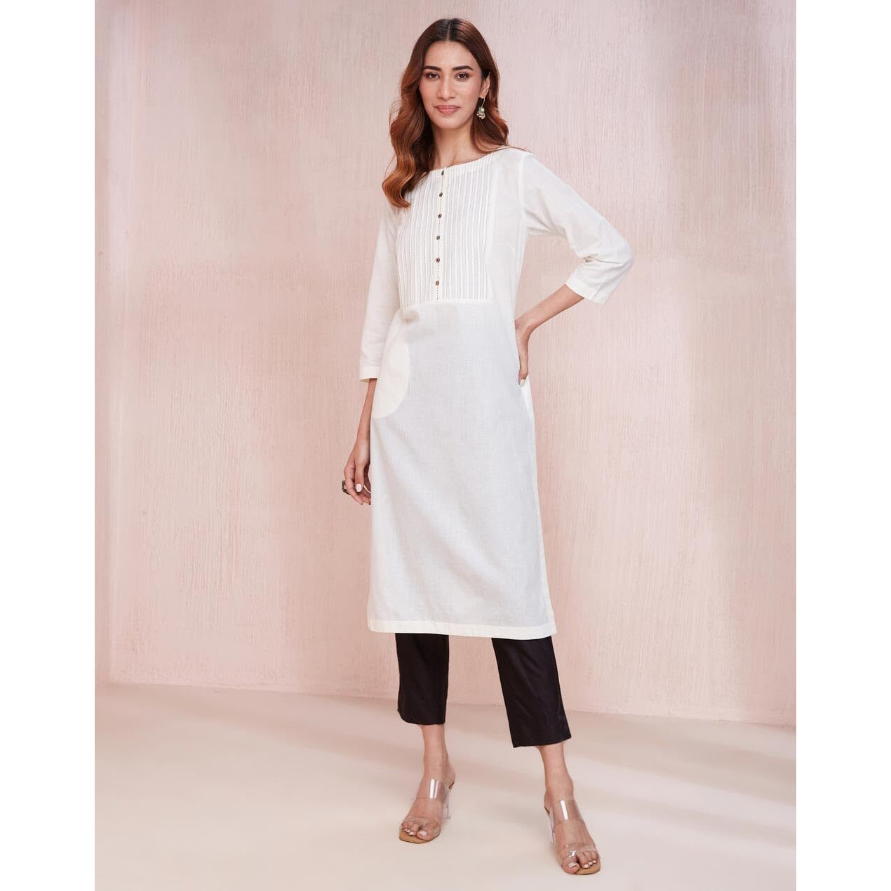 Fabindia Women's Cotton Solid Regular Kurta (1037292White_White
