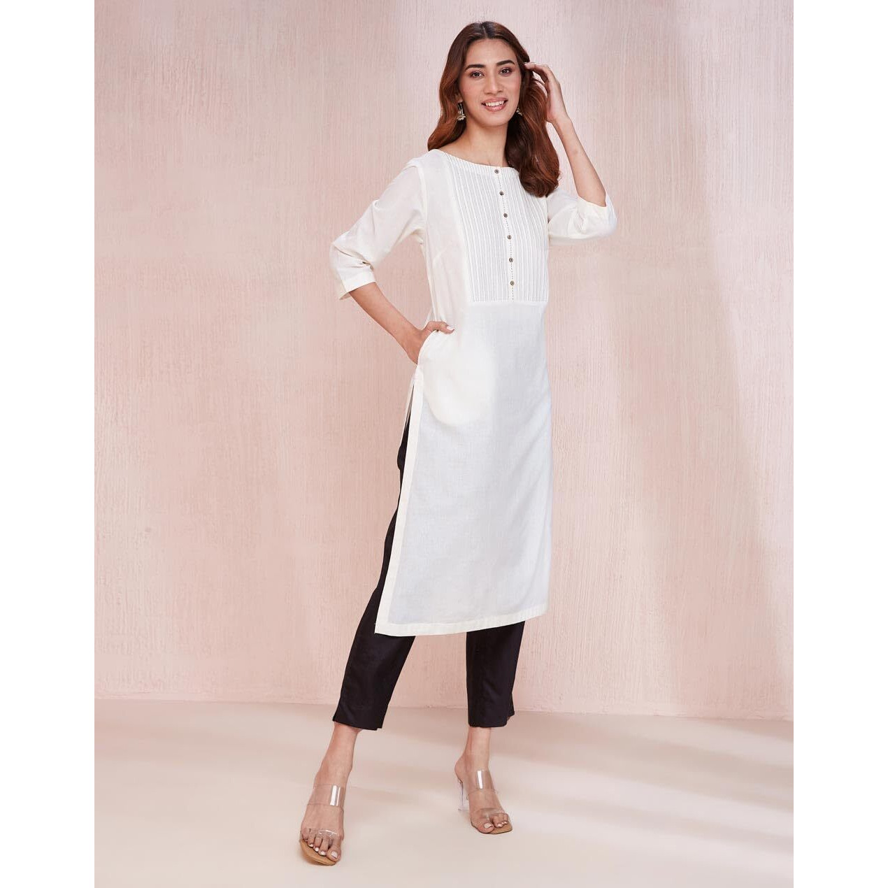 Fabindia Women's Cotton Solid Regular Kurta (1037292White_White