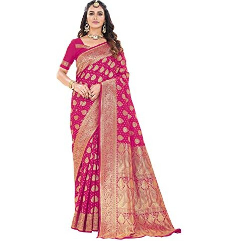 Glory Sarees Womens Banarasi Silk Saree With Blouse Piece (Kara151_Pink)