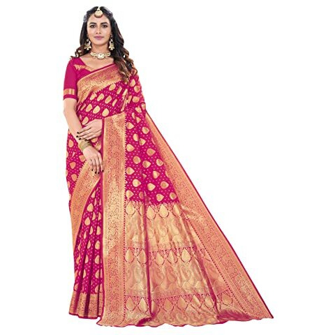 Glory Sarees Womens Banarasi Silk Saree With Blouse Piece (Kara151_Pink)