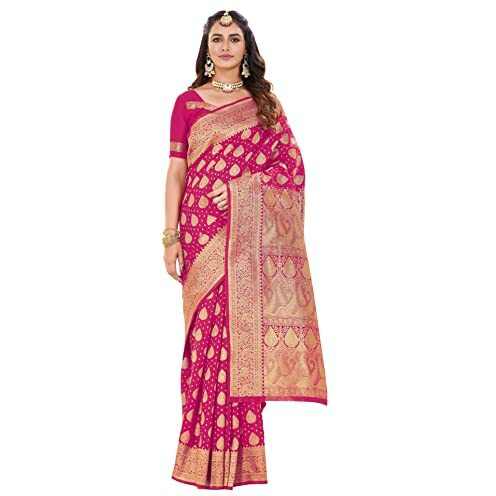 Glory Sarees Womens Banarasi Silk Saree With Blouse Piece (Kara151_Pink)