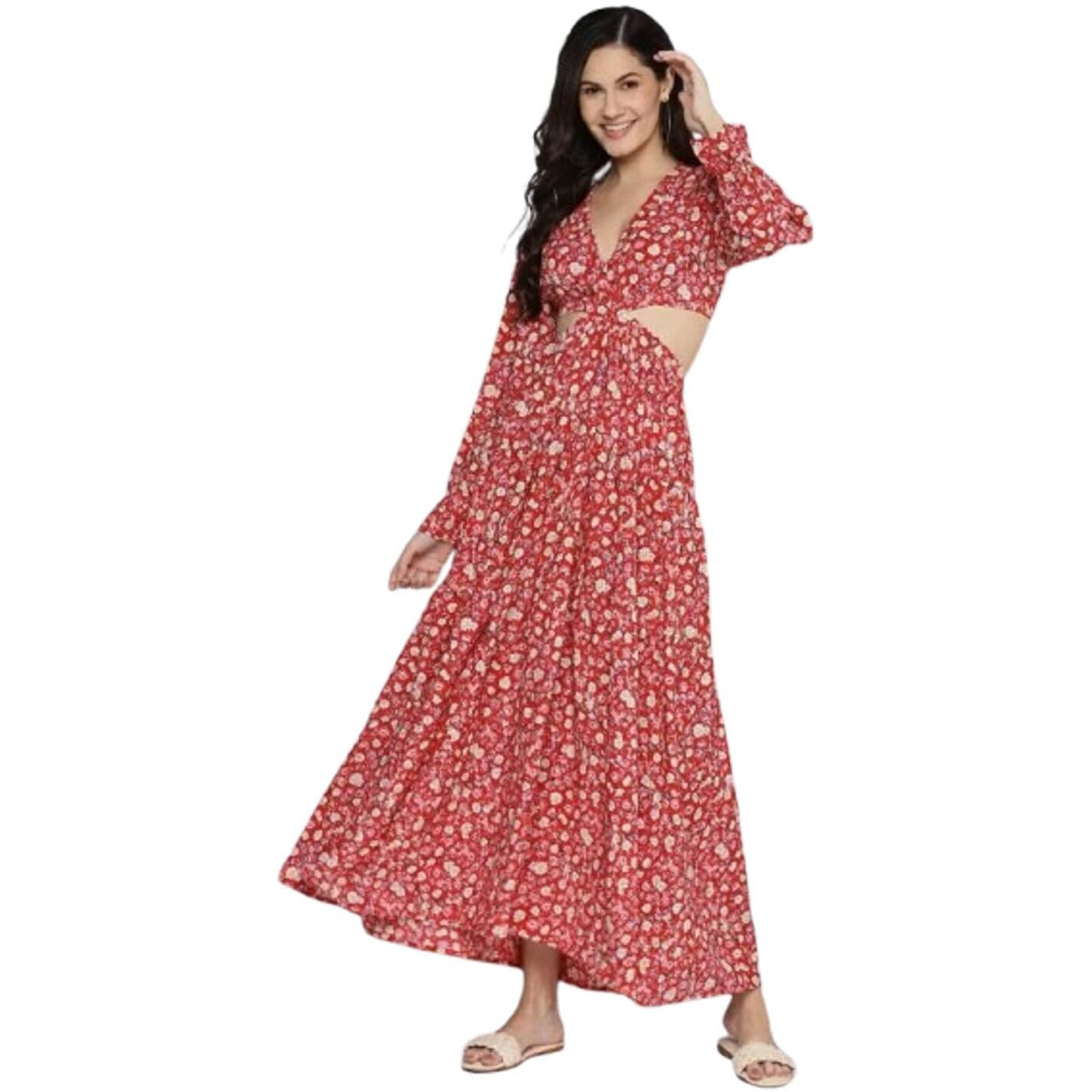 Litzo Stylish Maxi Dress For Women | One Piece Long Dress For Women (L-94-S) Red