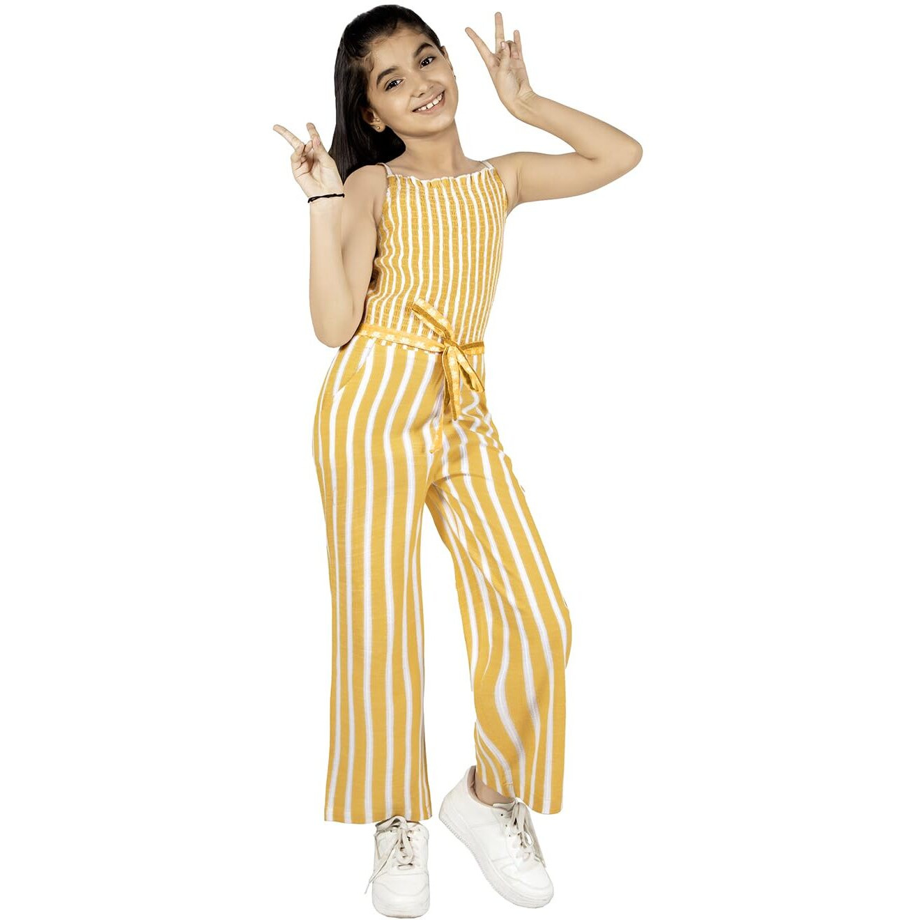 Naughty Ninos Girls Orange Stripes Printed Jumpsuit (Nn00994Drs_9-10 Years)