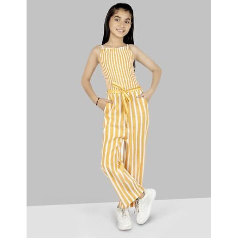 Naughty Ninos Girls Orange Stripes Printed Jumpsuit (Nn00994Drs_9-10 Years)