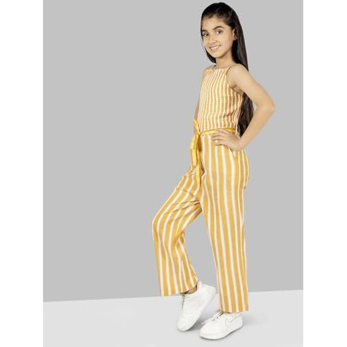 Naughty Ninos Girls Orange Stripes Printed Jumpsuit (Nn00994Drs_9-10 Years)