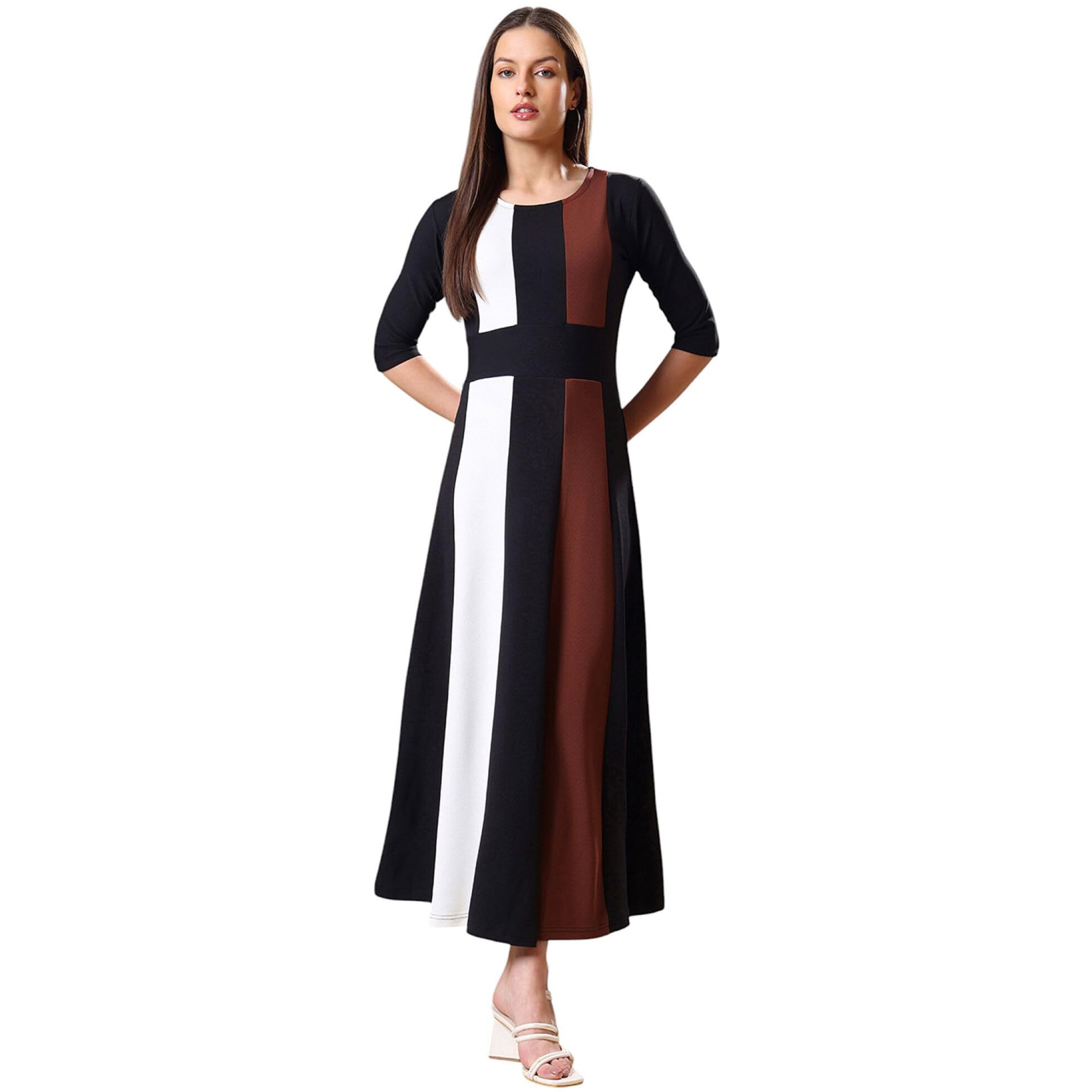 Purvaja Womens Fit & Flare Maxi Dress (Bely-169_Brown_Xx-Large)