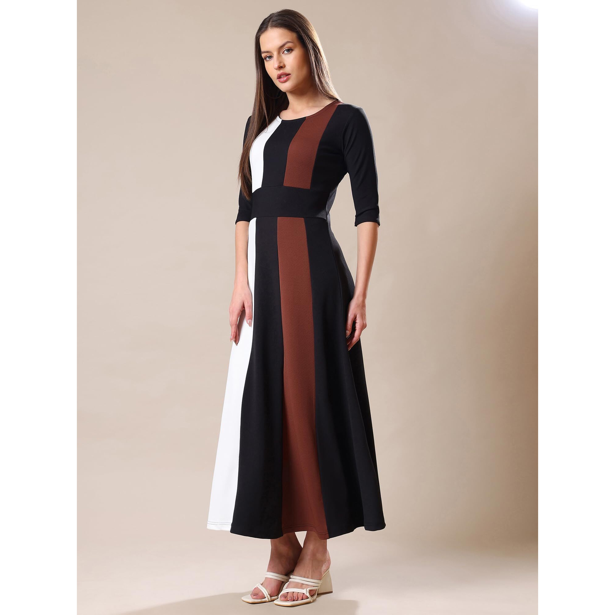 Purvaja Womens Fit & Flare Maxi Dress (Bely-169_Brown_Xx-Large)