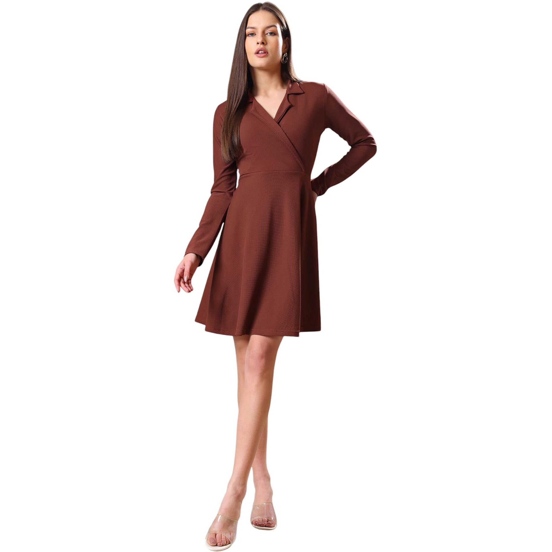 Purvaja Womens Fit & Flare Mini Dress (Bely-159_Brown_Small)