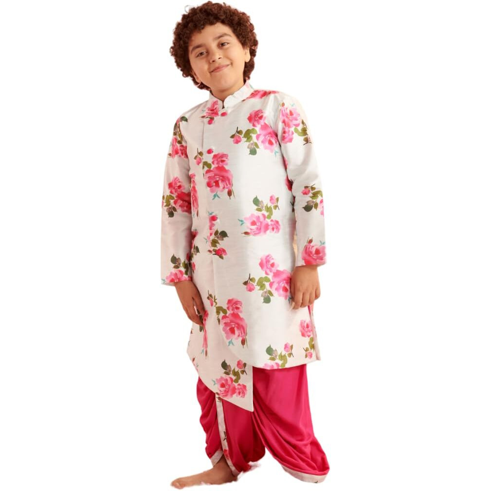 Pspeaches Boys Floral Printed Regular Kurta With Dhoti Pants (14-15Years)