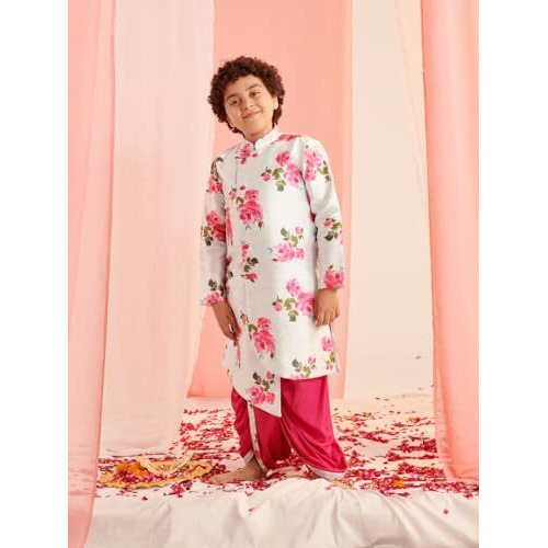 Pspeaches Boys Floral Printed Regular Kurta With Dhoti Pants (14-15Years)