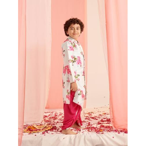 Pspeaches Boys Floral Printed Regular Kurta With Dhoti Pants (14-15Years)
