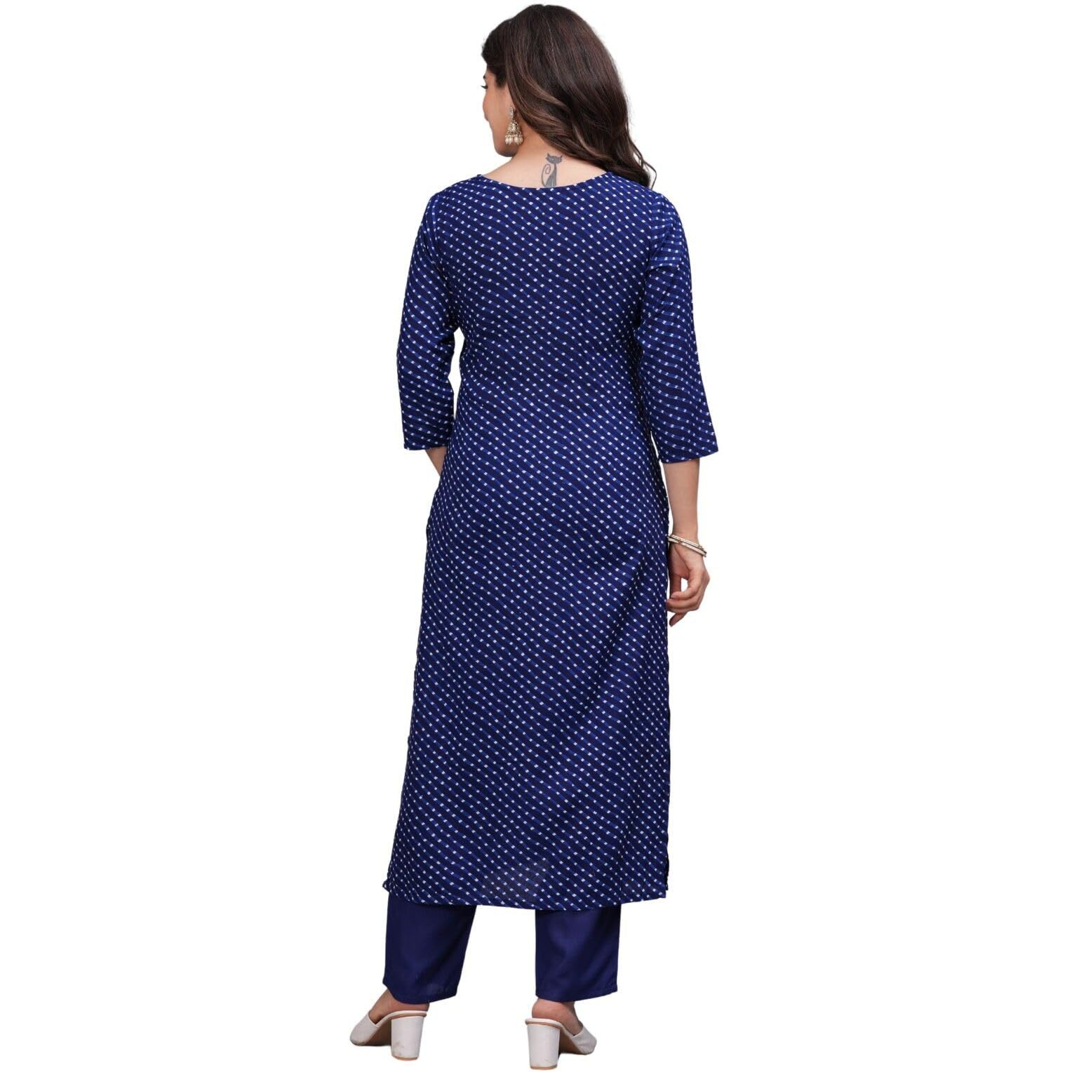 Rytras Women's Embroidered Straight Kurta Set With Palazzo Pants & Dupatta- Ethnic Wear, Blue(Ryt608-New,M)