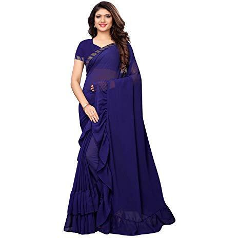 Satrani Georgette With Blouse Piece Saree (957St1002_ Navy Blue_ One Size)