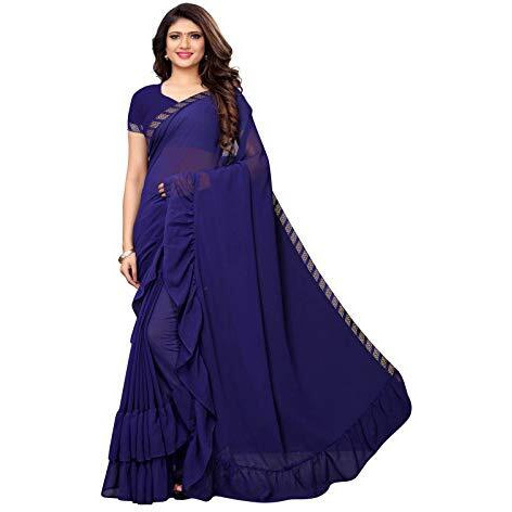 Satrani Georgette With Blouse Piece Saree (957St1002_ Navy Blue_ One Size)