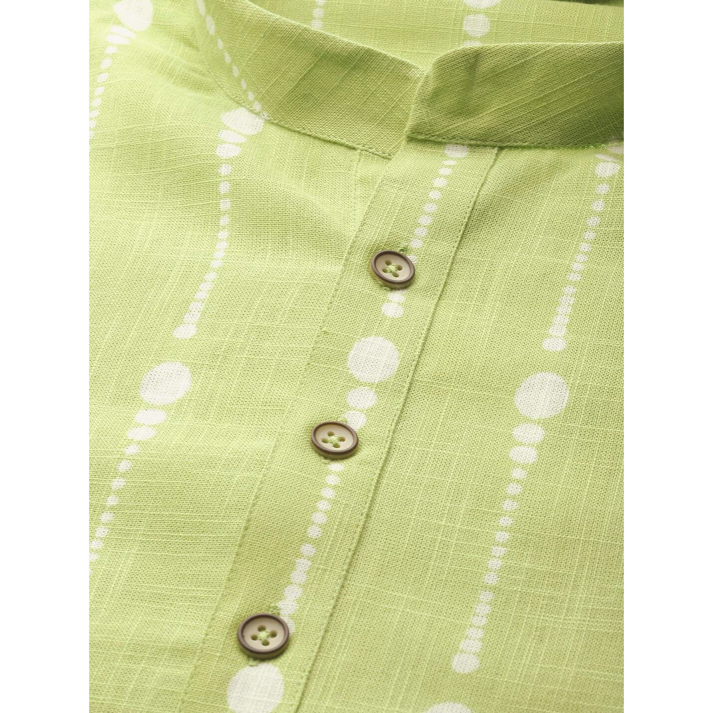 See Designs Men's Lime Green Printed Cotton Mandarin Collar Side Slit Kurta With Pyajama - Sd2Kt89001Xxl