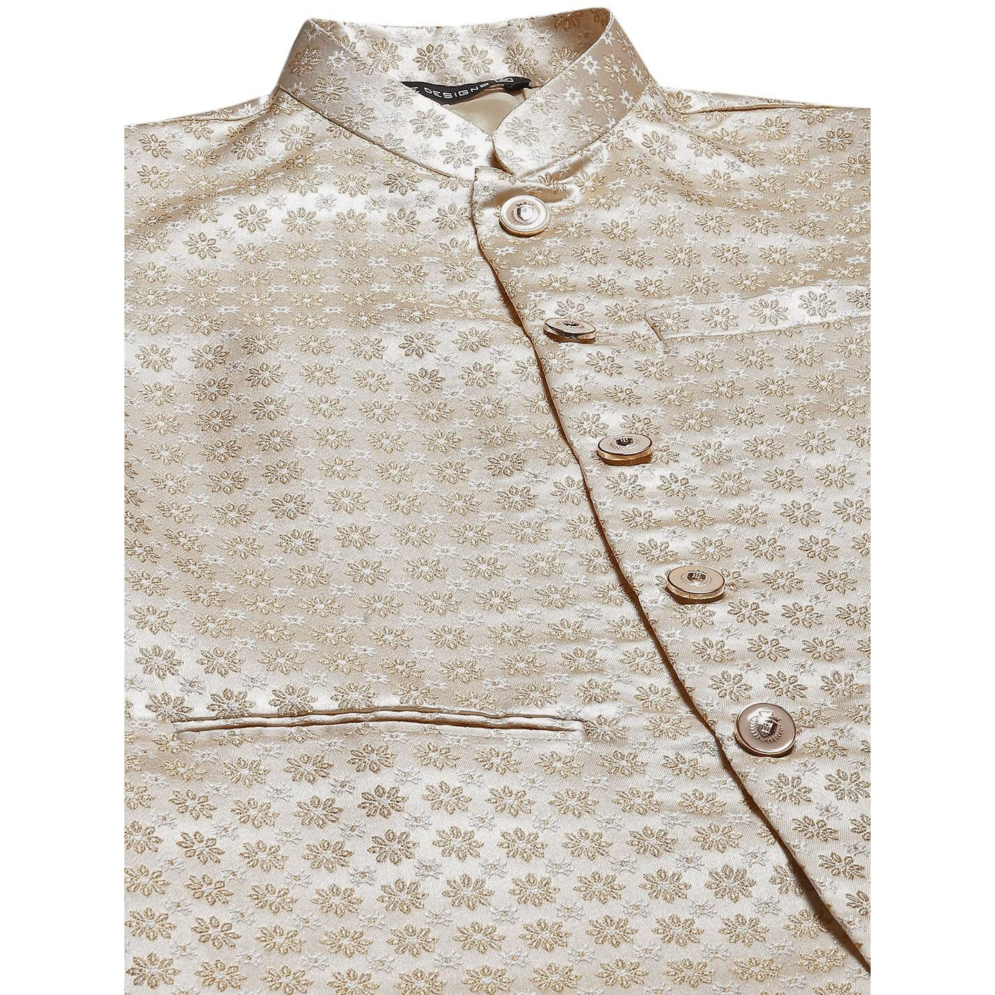 See Designs Men Gold & White Solid Kurta Pyjamas With Nehru Jacket_Sdnj215S