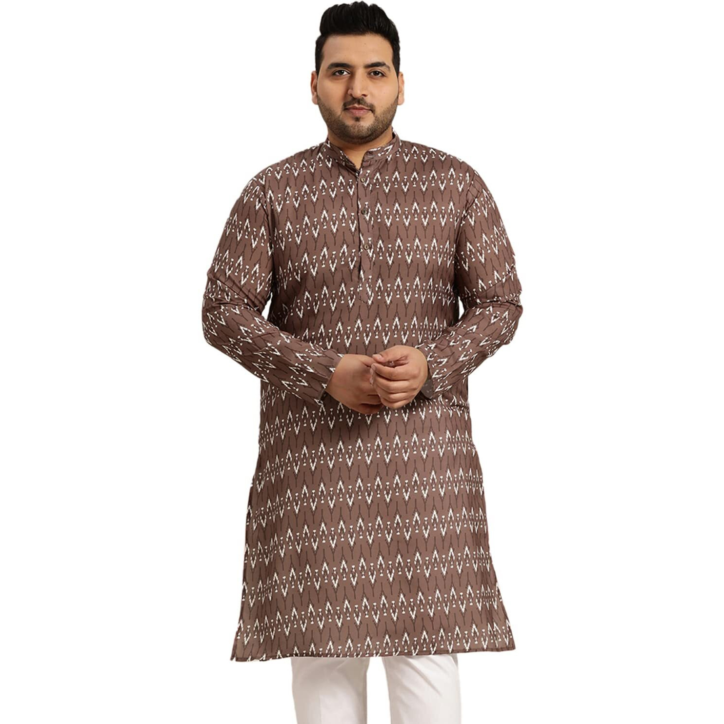 Sojanya Plus (Since 1958) Men's Cotton Brown And Cream Printed Only Long Kurta