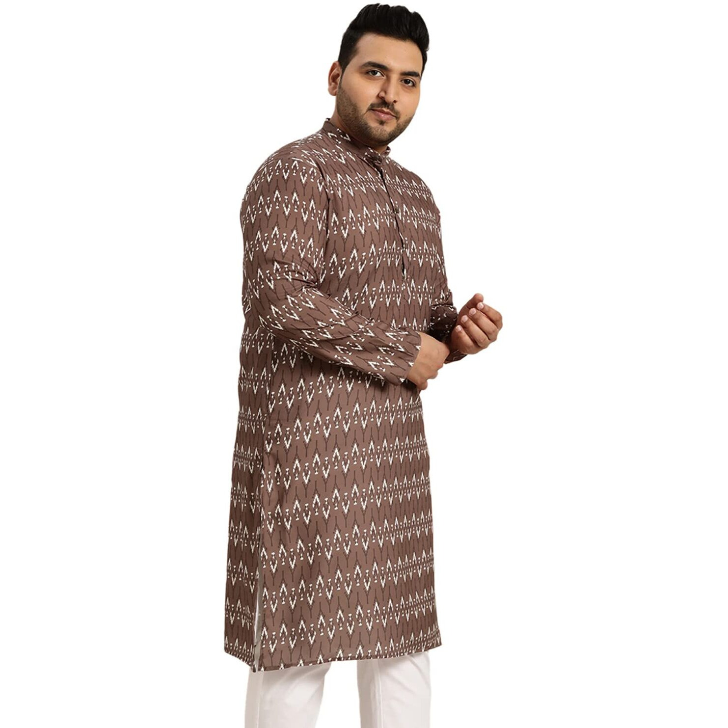 Sojanya Plus (Since 1958) Men's Cotton Brown And Cream Printed Only Long Kurta