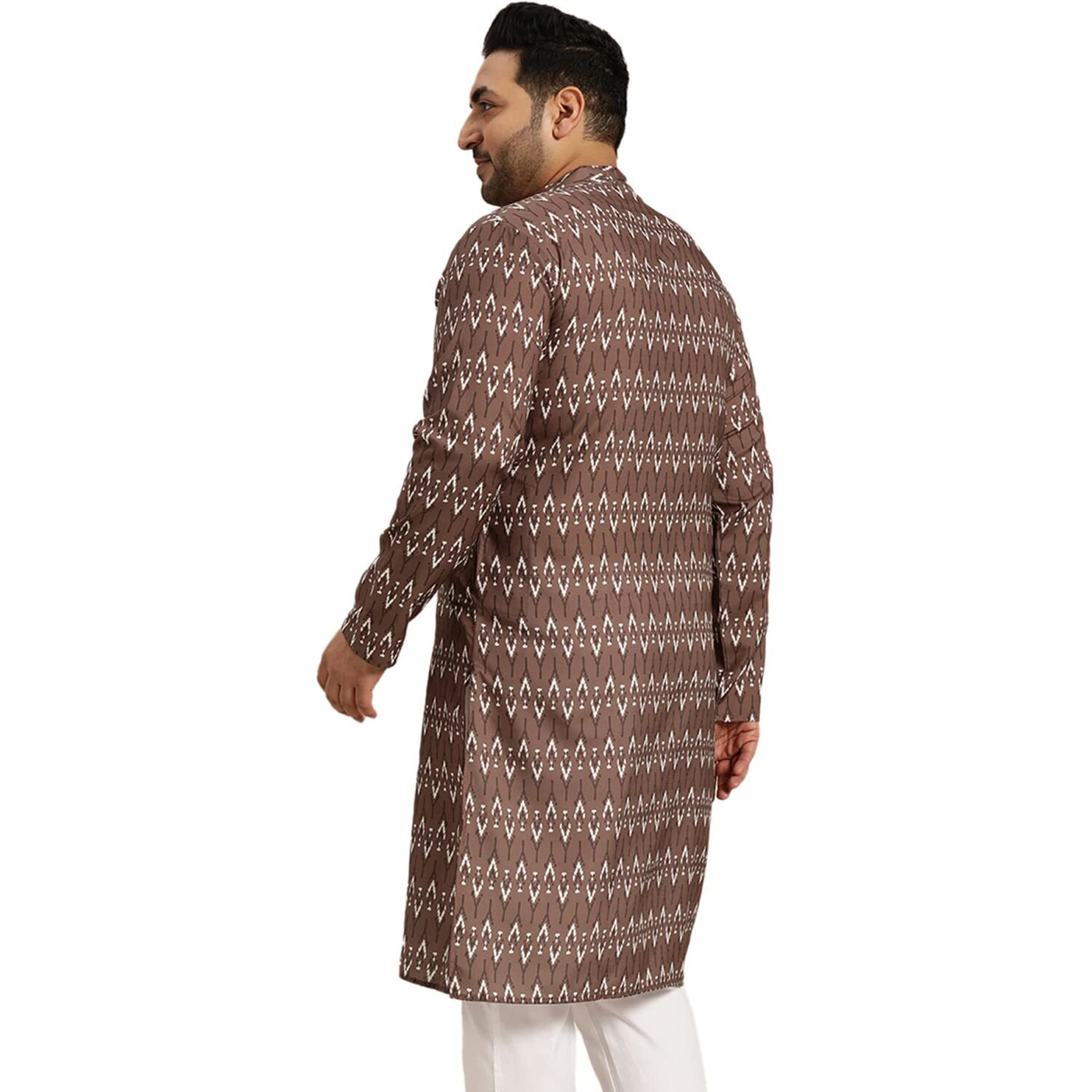 Sojanya Plus (Since 1958) Men's Cotton Brown And Cream Printed Only Long Kurta