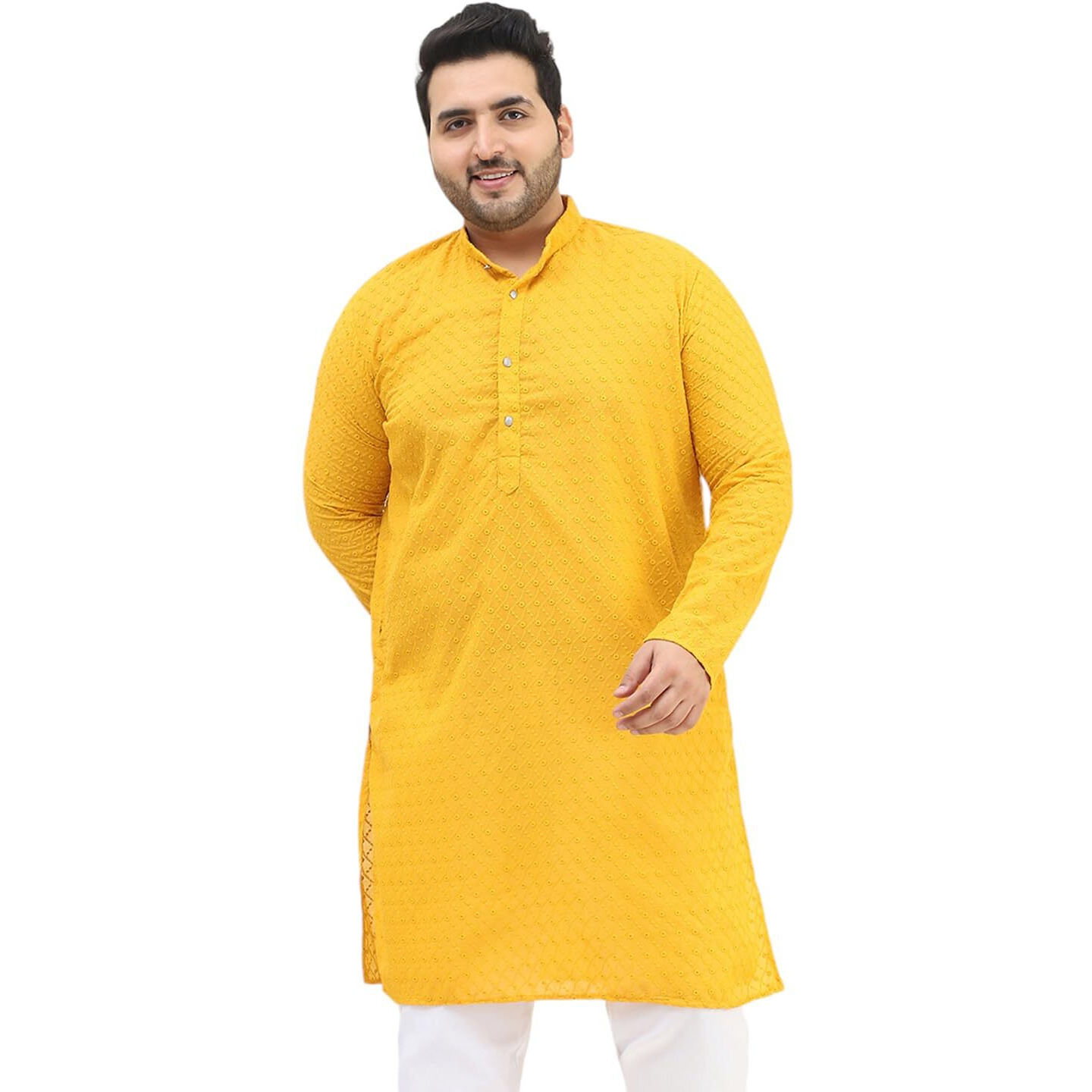 Sojanya Plus(Since 1958) Men's 100% Cotton Mustard Chikankari Kurta