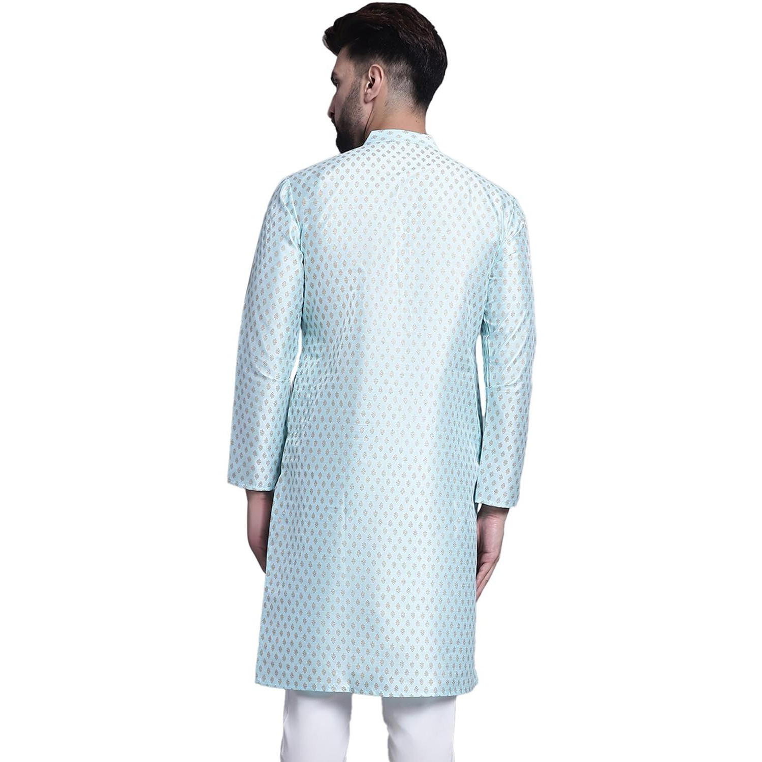Sojanya (Since 1958 Men's Silk Blend Skyblue Printed Only Long Kurta