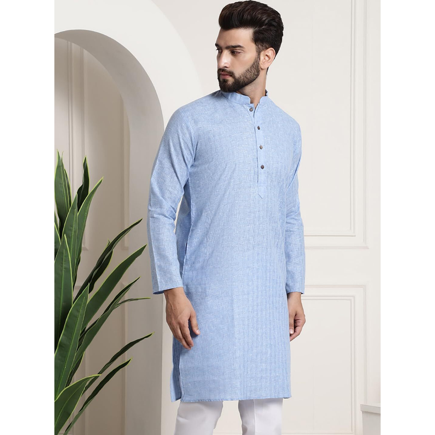 Sojanya (Since 1958 Men's Cotton Blend Blue Checked Only Kurta