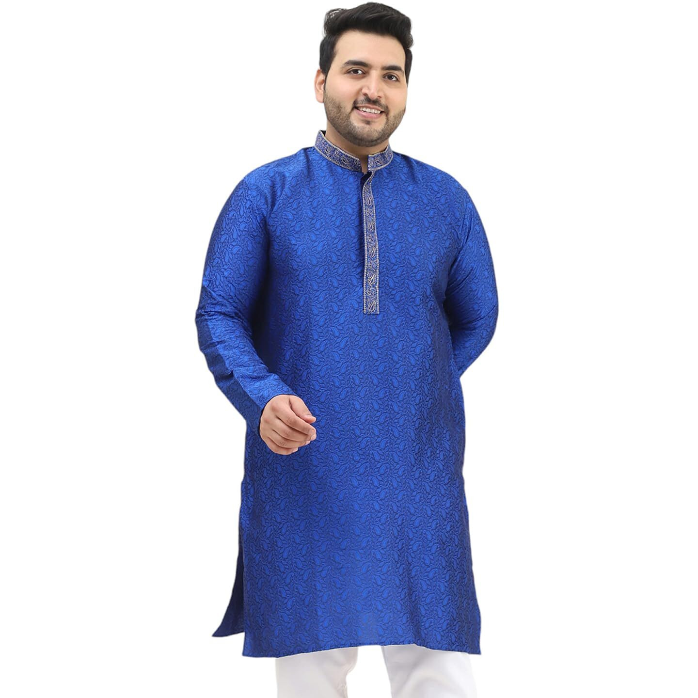 Sojanya Plus (Since 1958) Men's Silk Blend Blue Self Design Only Long Kurta