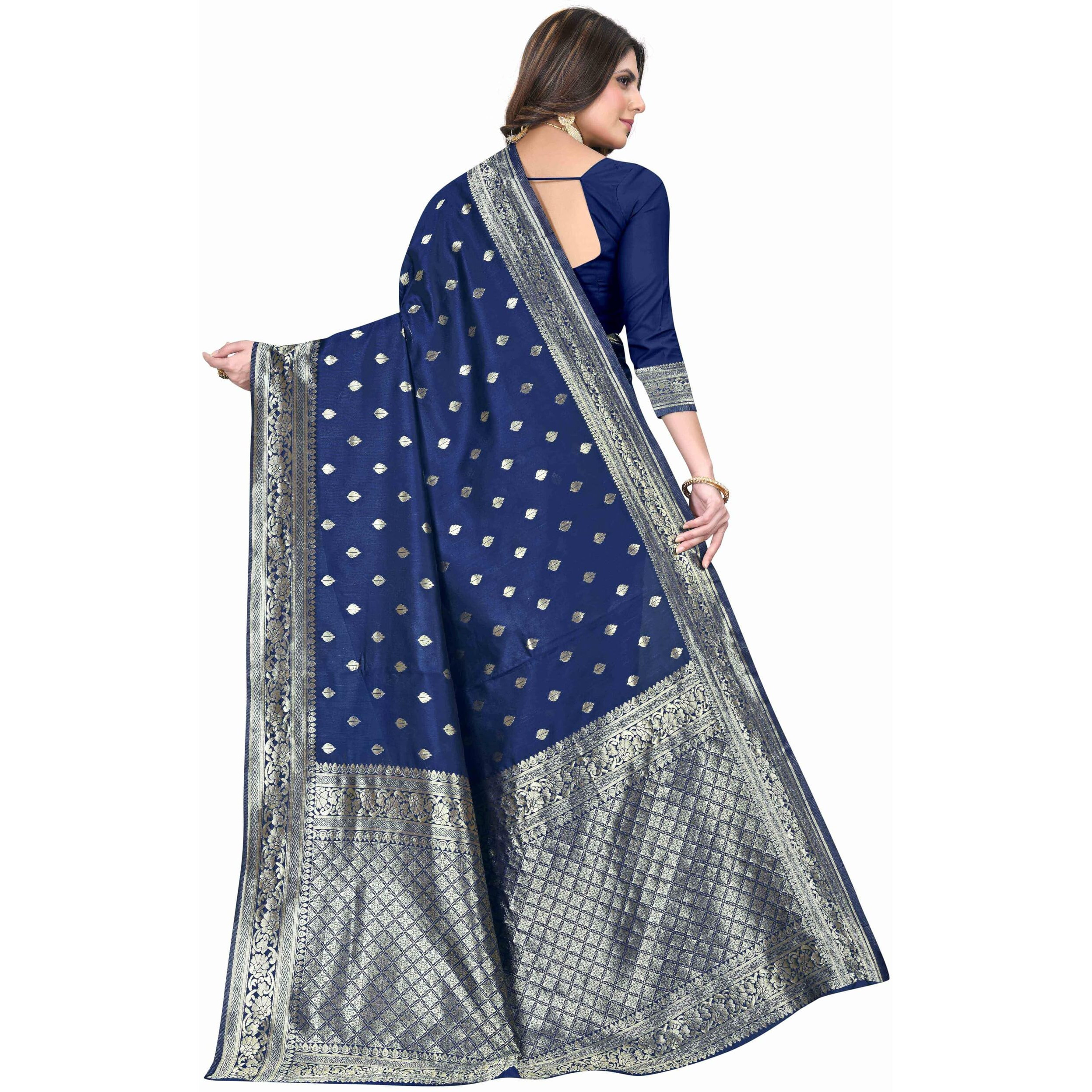 Sugathari Women's Banarasi Saree Pure Kanjivaram Silk Saree Soft New Ladies 2023 Design Wear Sarees Latest Cotton Party Sari Collections With Blouse Piece For Wedding Sadi (Sam Pari-160 Navy Blue)