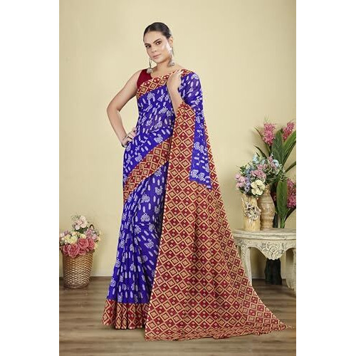 Tamaira Fashion Women's Printed Pure Cotton Mulmul Saree Without Blouse Piece(Ab49_Blue)