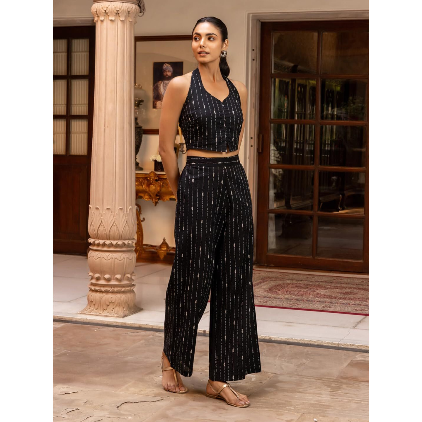 Fiorra Women's Black Printed Cotton Co-Ord Set Set0199