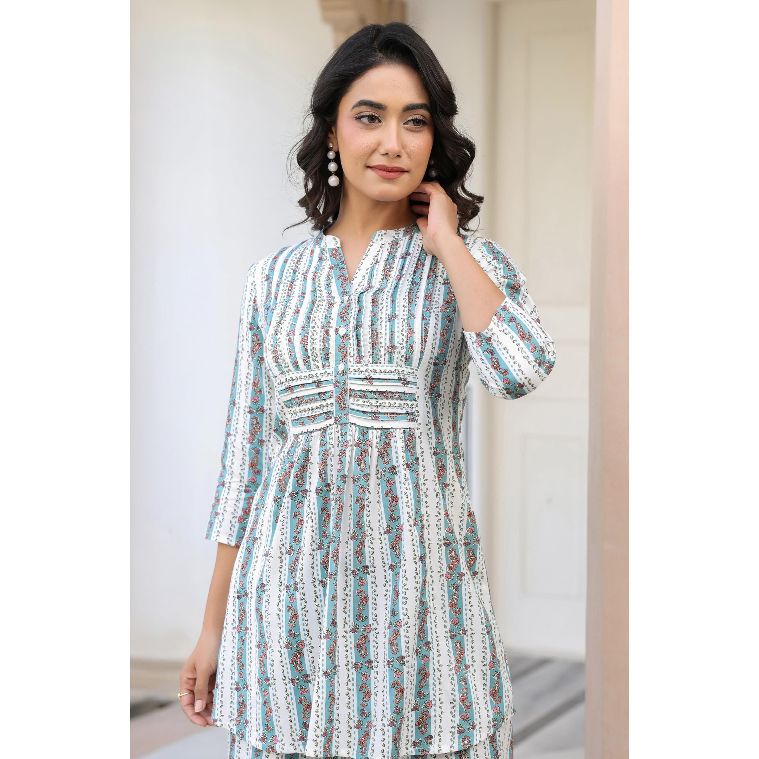 Janasya Women's White Pure Cotton Floral Printed A-Line Co-Ord Set (Jac25Cd02026-M)