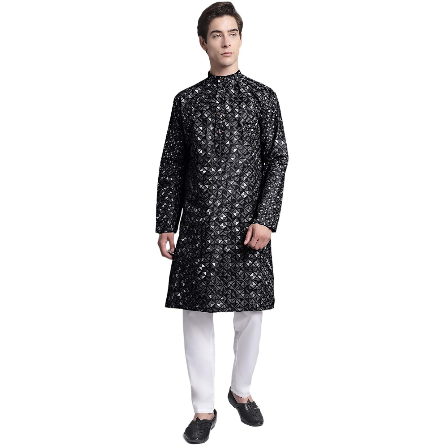 Jompers Men's Printed Pure Cotton Kurta Pyjama Set (Black, Xxl)